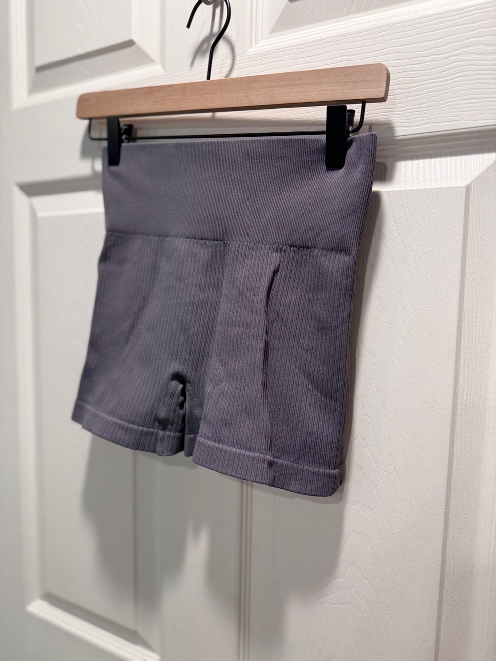 OQQ Gray Seamless Ribbed Bike Shorts High Waisted Yoga Gym Workout Size Medium - Picture 4 of 6